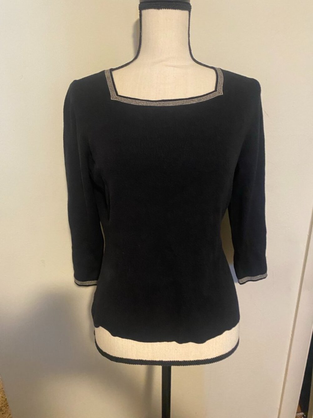 LOFT Ann Taylor Black Square Neck Knit Top Medium